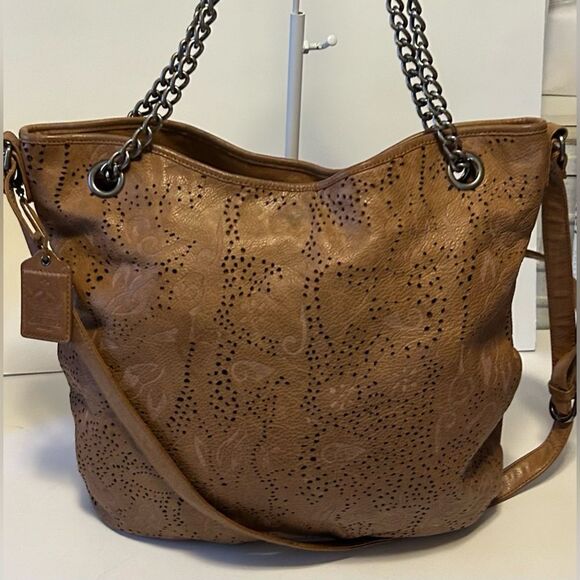 Crown Vintage Tan leather hobo shoulder bag Tote - Picture 4 of 13